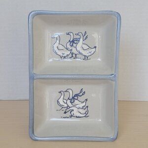 Louisville Stoneware Pottery Gaggle Of Geese 2-Section Divided Serving Dish